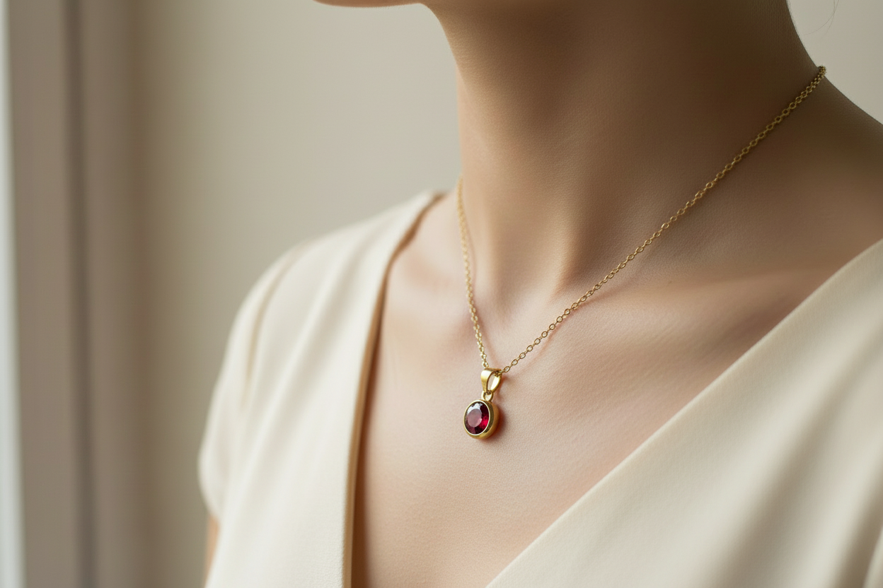 Body covered with V-neck dress and remove tree shape and only keep gemstone as a pendant.
