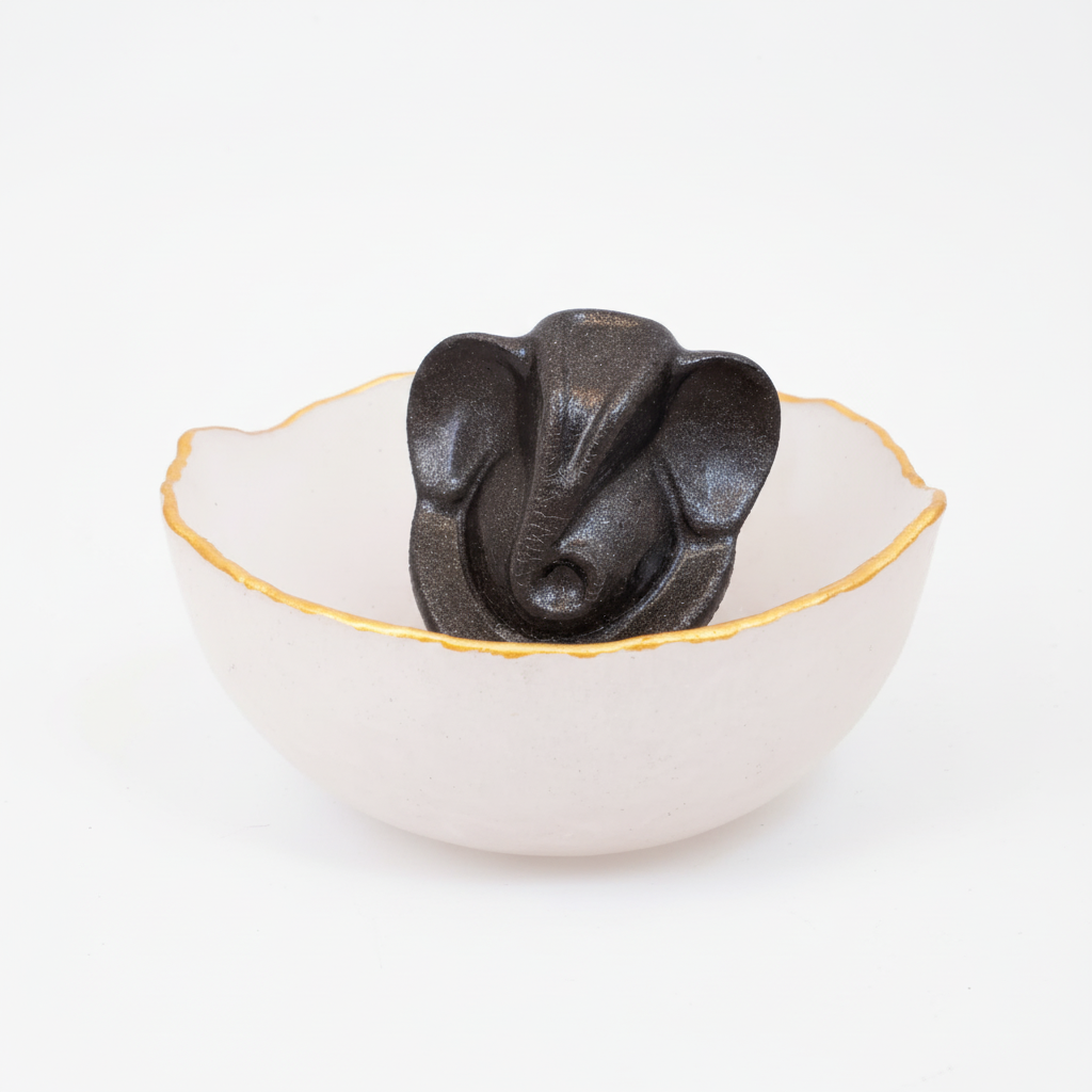 Selenite Bowl with Pyrite Ganeshji